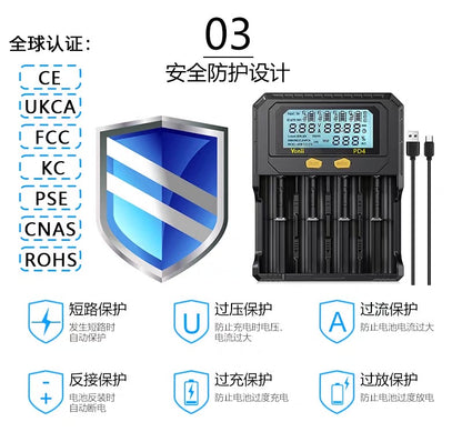 PD4多功能锂电池充电器4槽18650/21700/ 26650/18340/18350