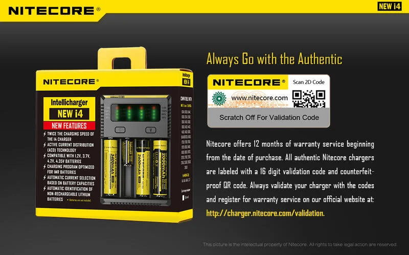 NITECORE NEW I4 18650 18350 20700 21700